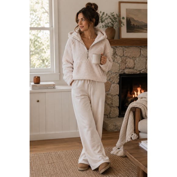 lululemon athletica Tops - Lululemon Scuba Oversized Half-Zip Fleece Hoodie White Opal M/L